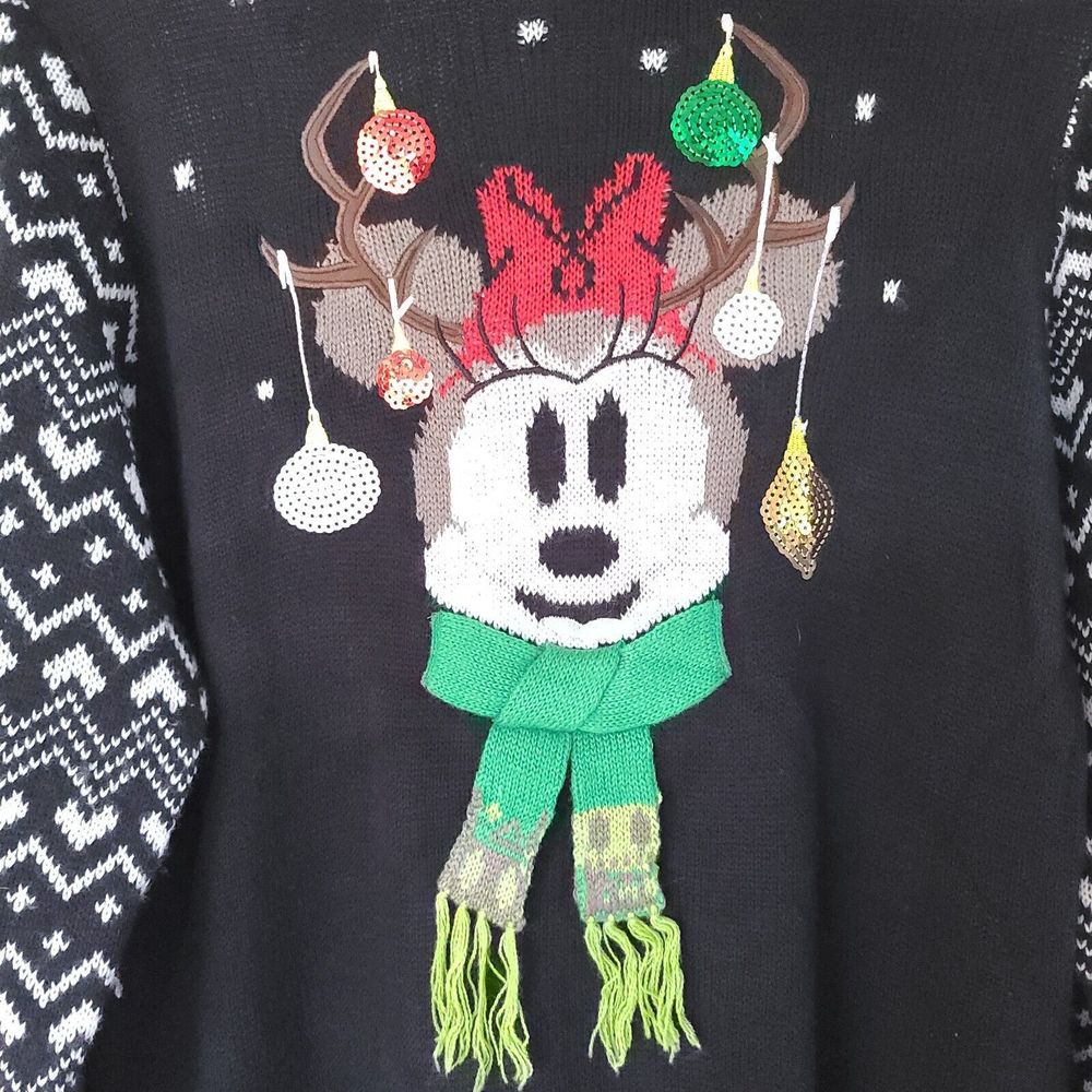 Disney Parks Ugly Christmas Sweater Hoodie Dress Womans Large Minnie Mouse Ears - Picture 4 of 16